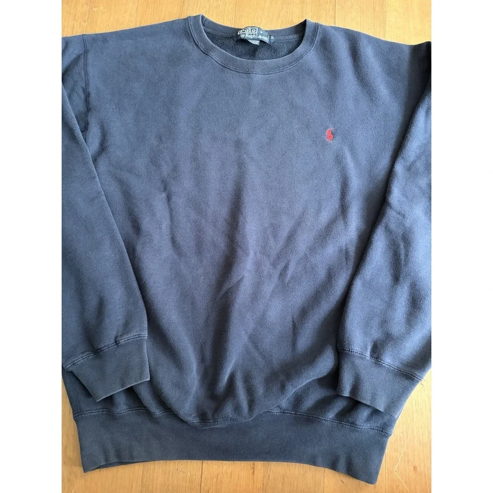 Vintage 90s Polo Ralph Lauren Sweatshirt Mens Medium Navy Blue Boxy Crewneck